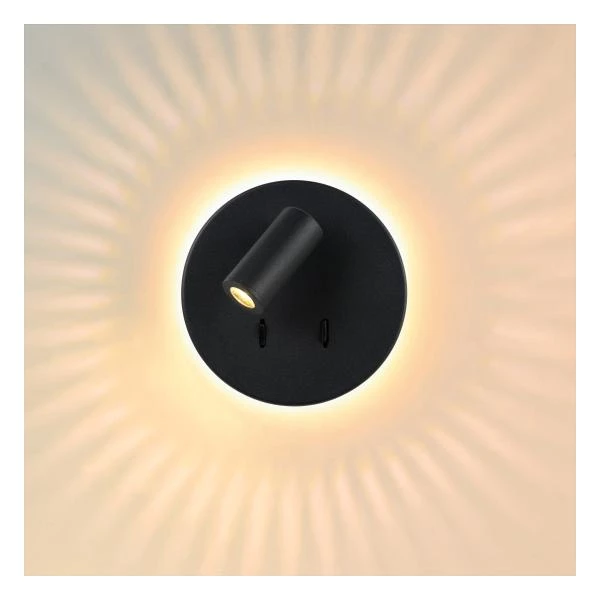 Lucide BENTJER - Bedlamp - Ø 14 cm - LED - 3000K - Zwart - detail 4